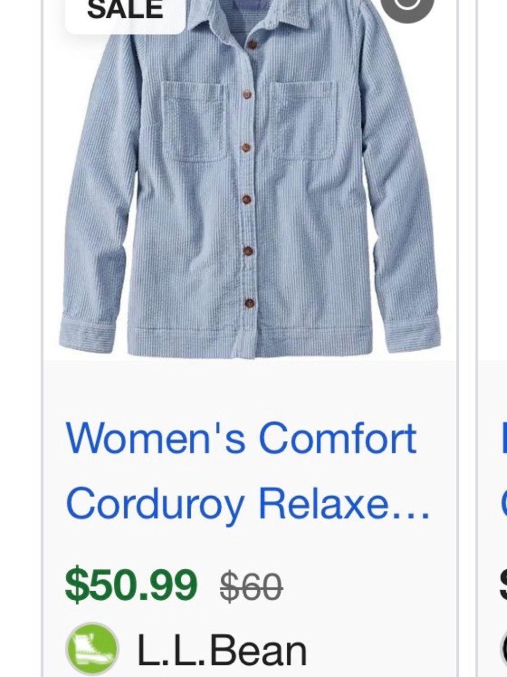 L.L. Bean Light Blue Corduroy Button-Up Shirt